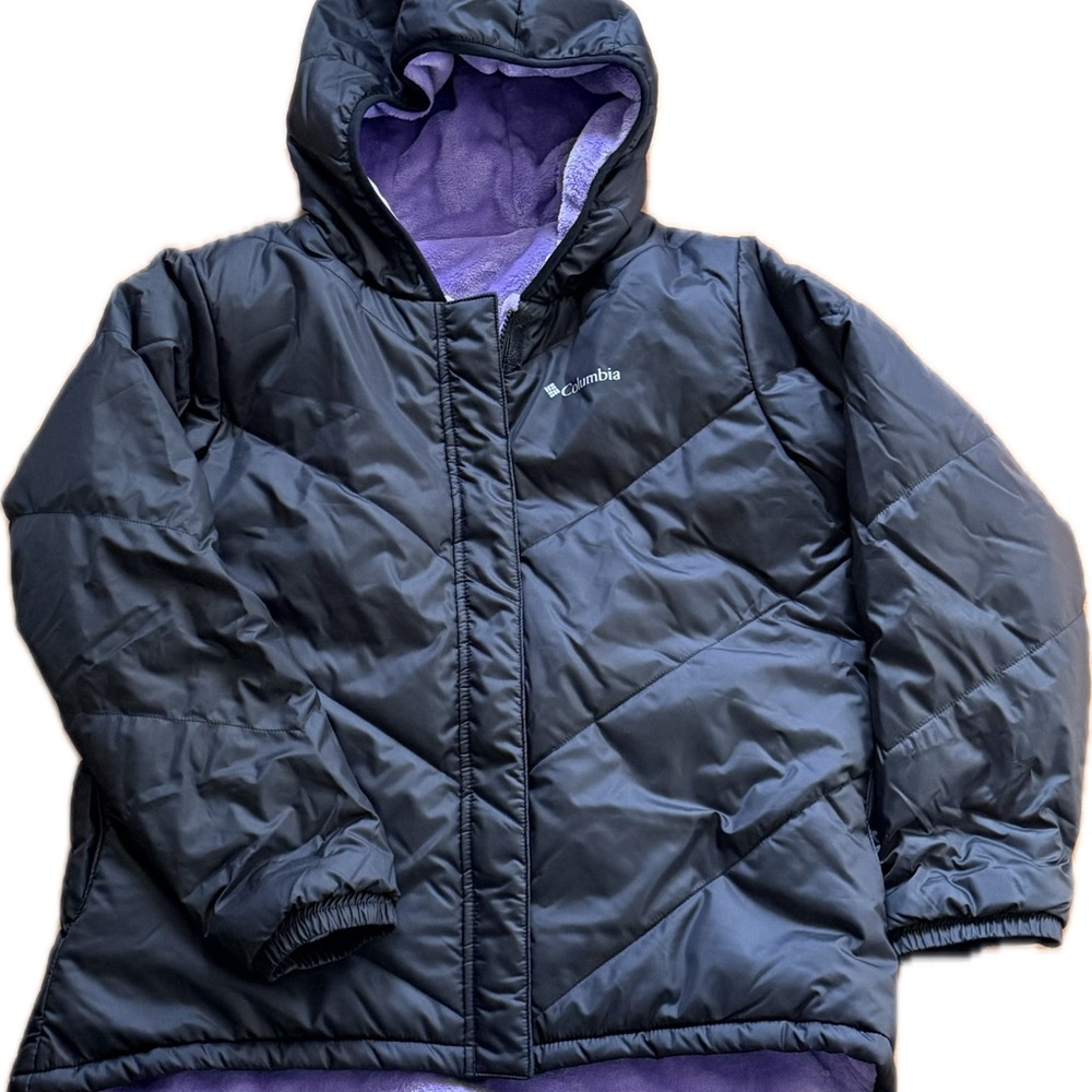 Columbia Youth Black Jacket with Hood reversible coat size L14/16